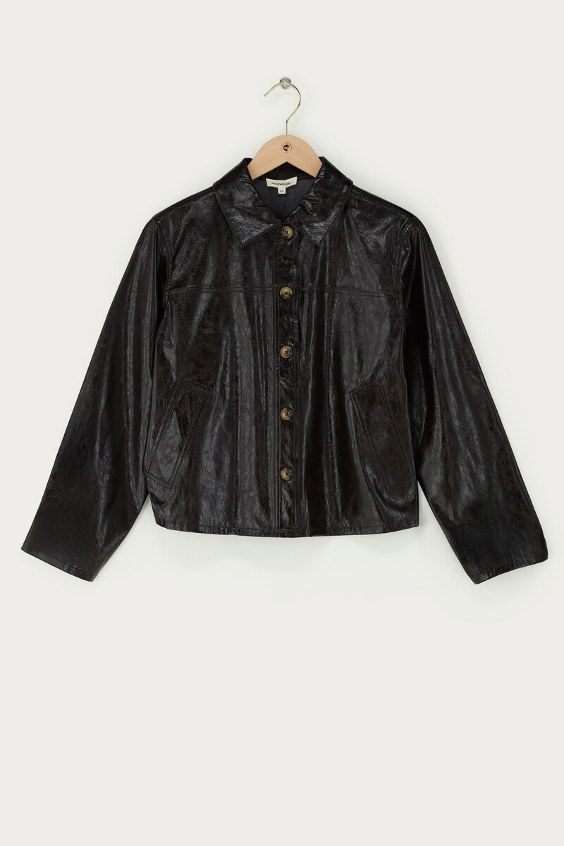 Dark brown PU blouse with buttons | My Jewellery