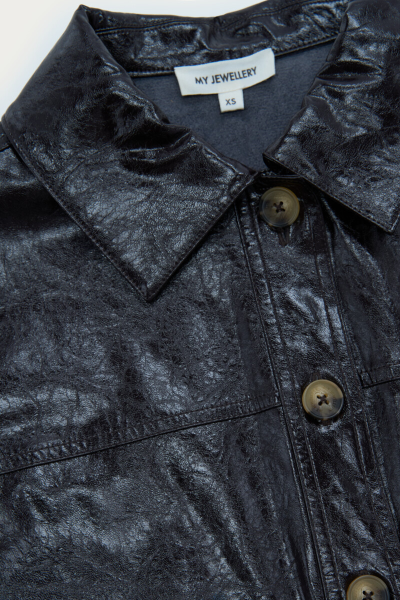 Dark brown PU blouse with buttons | My Jewellery