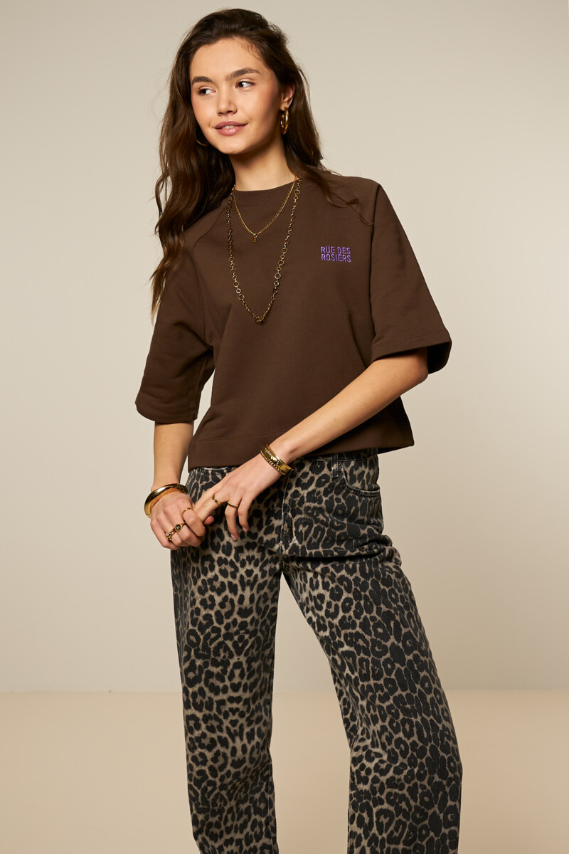 Dark brown short-sleeved sweatshirt "Rue des rosiers" | My Jewellery