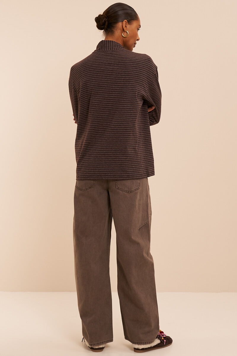 Dark brown striped long-sleeve with scarf | My Jewellery