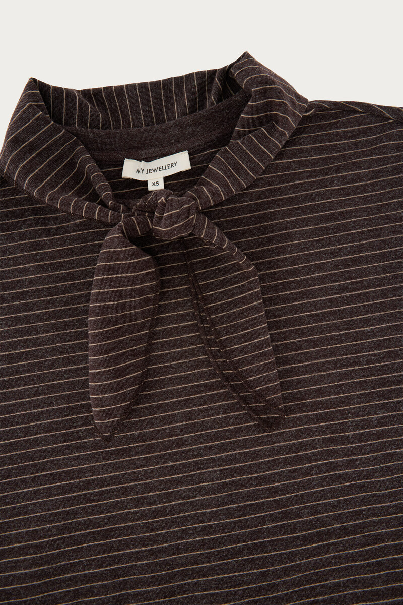Dark brown striped long-sleeve with scarf | My Jewellery