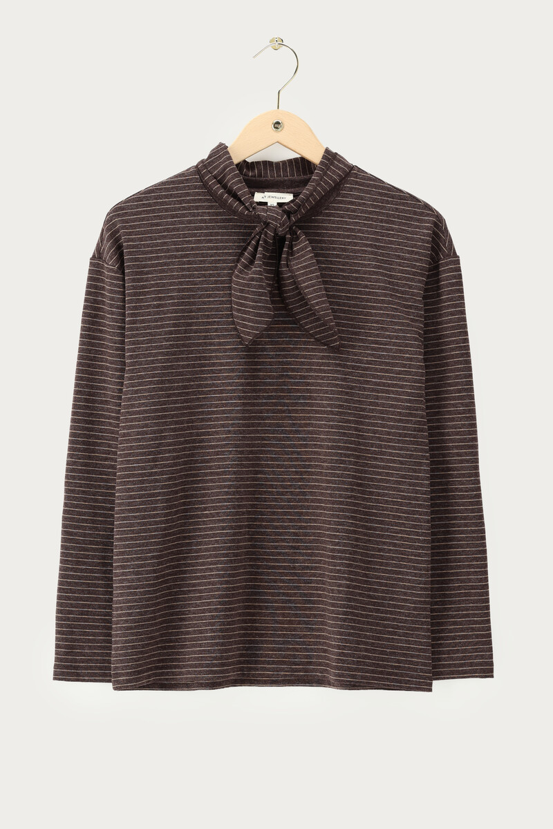 Dark brown striped long-sleeve with scarf | My Jewellery