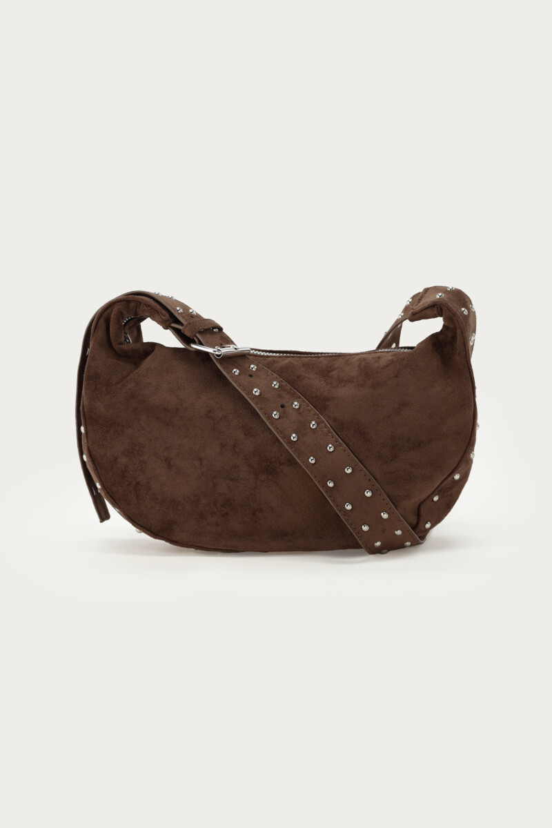 Dark brown crossbody bag in suede look with studs | My Jewellery