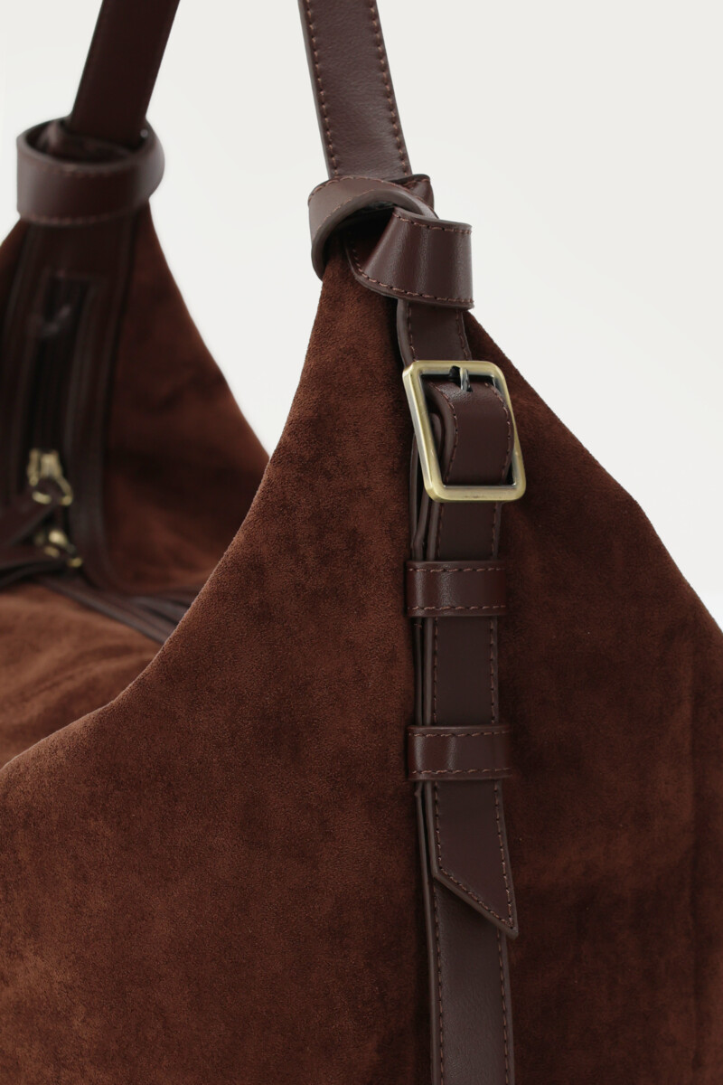 Dark brown shoulder bag in suede look with buckle | My Jewellery