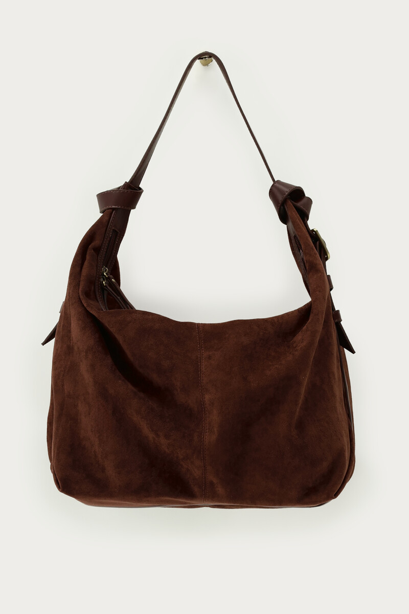 Dark brown shoulder bag in suede look with buckle | My Jewellery
