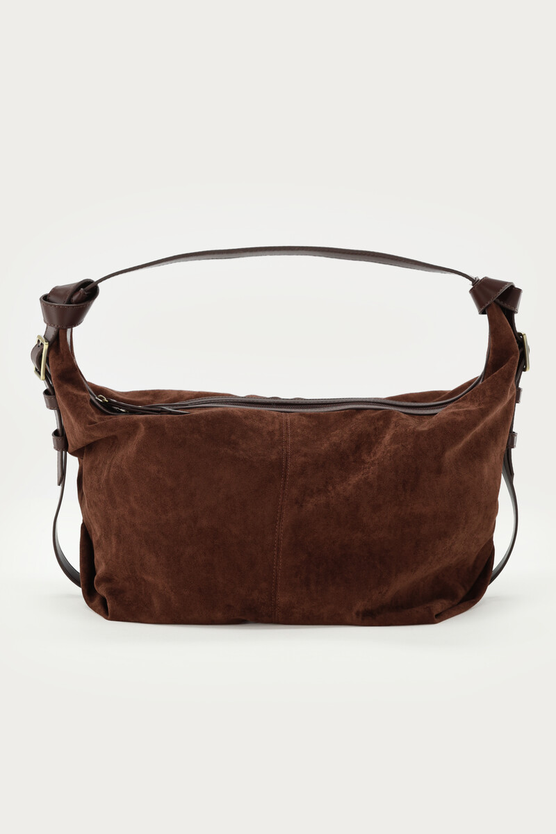 Dark brown shoulder bag in suede look with buckle | My Jewellery