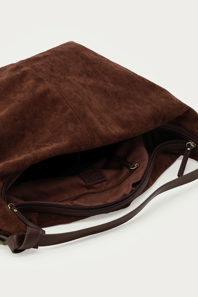 Dark brown shoulder bag in suede look with buckle | My Jewellery