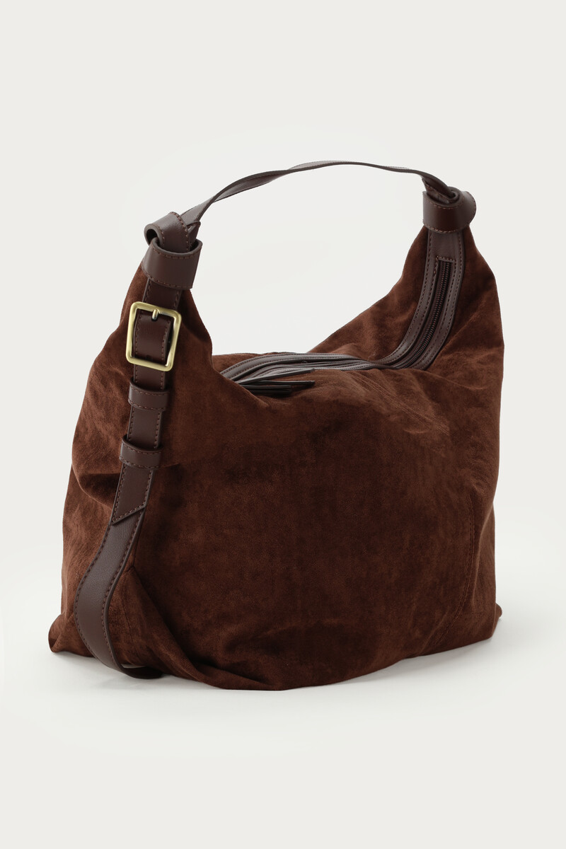 Dark brown shoulder bag in suede look with buckle | My Jewellery