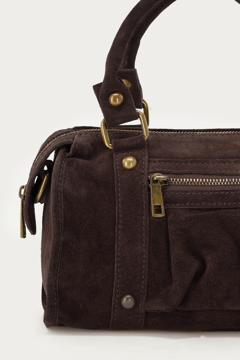 Dark brown suede cargo bag | My Jewellery