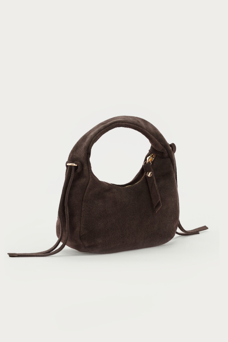 Dark brown suede crescent-shaped bag | My Jewellery