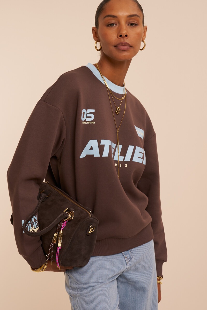 Dark brown sweater with blue contrast 'Atelier Paris' | My Jewellery