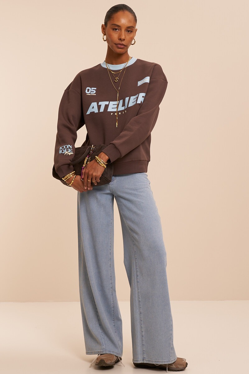 Dark brown sweater with blue contrast 'Atelier Paris' | My Jewellery