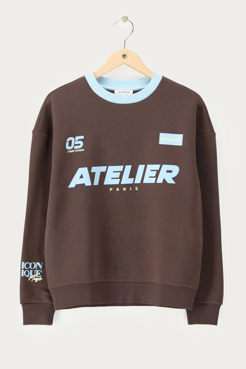 Dark brown sweater with blue contrast 'Atelier Paris' | My Jewellery