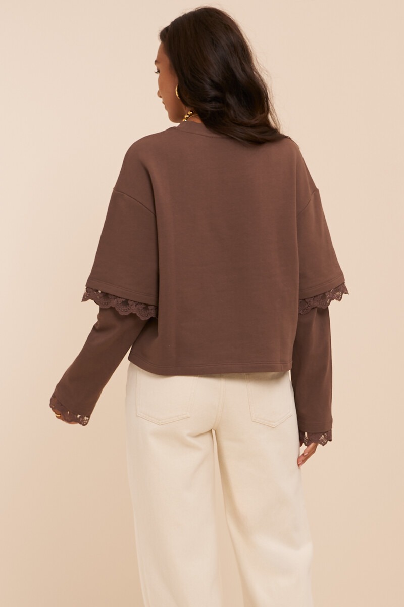 Dark brown sweater with double sleeves and lace details | My Jewellery