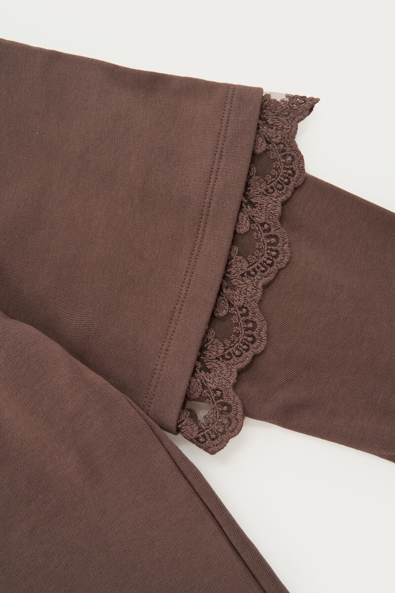Dark Brown Sweatshirt with Double Sleeves and Lace Details | My Jewellery