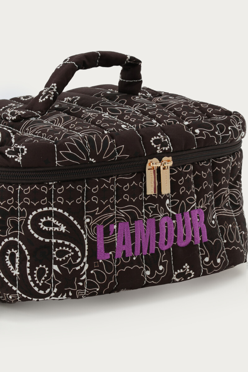 Dark brown toiletry bag with bandana print | My Jewellery