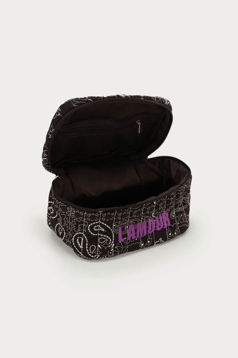 Dark brown toiletry bag with bandana print | My Jewellery