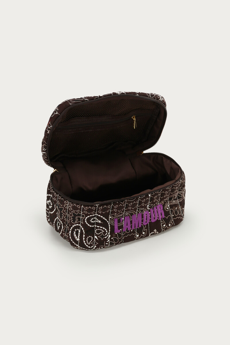Dark brown toiletry bag with bandana print | My Jewellery