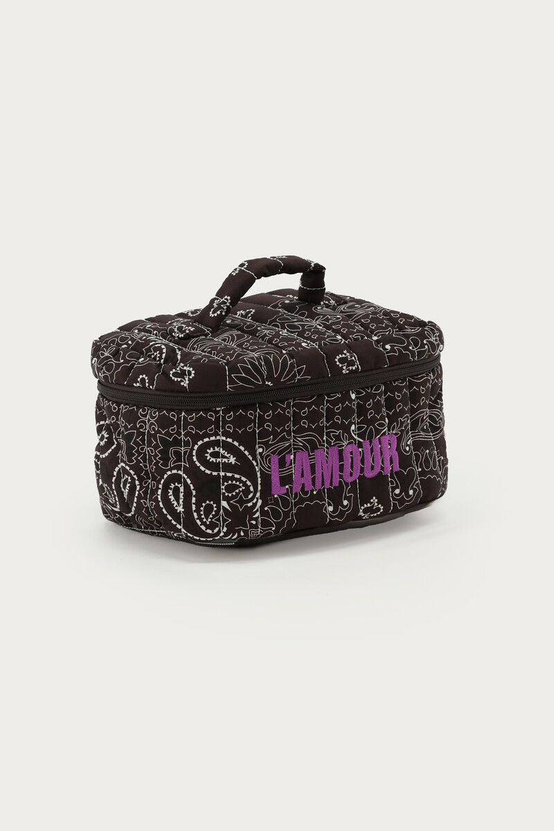 Dark brown toiletry bag with bandana print | My Jewellery