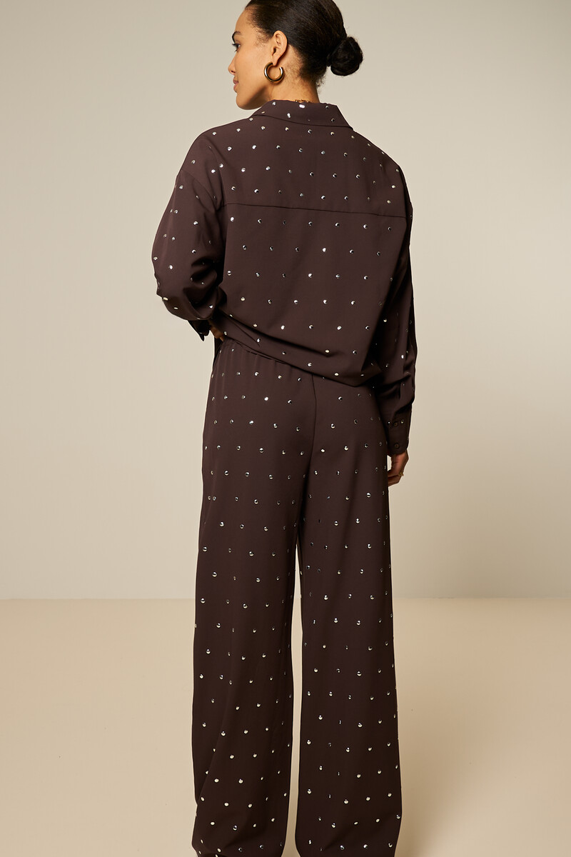 Dark brown pants with silver studs | My Jewellery