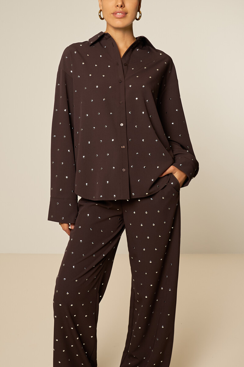 Dark brown pants with silver studs | My Jewellery