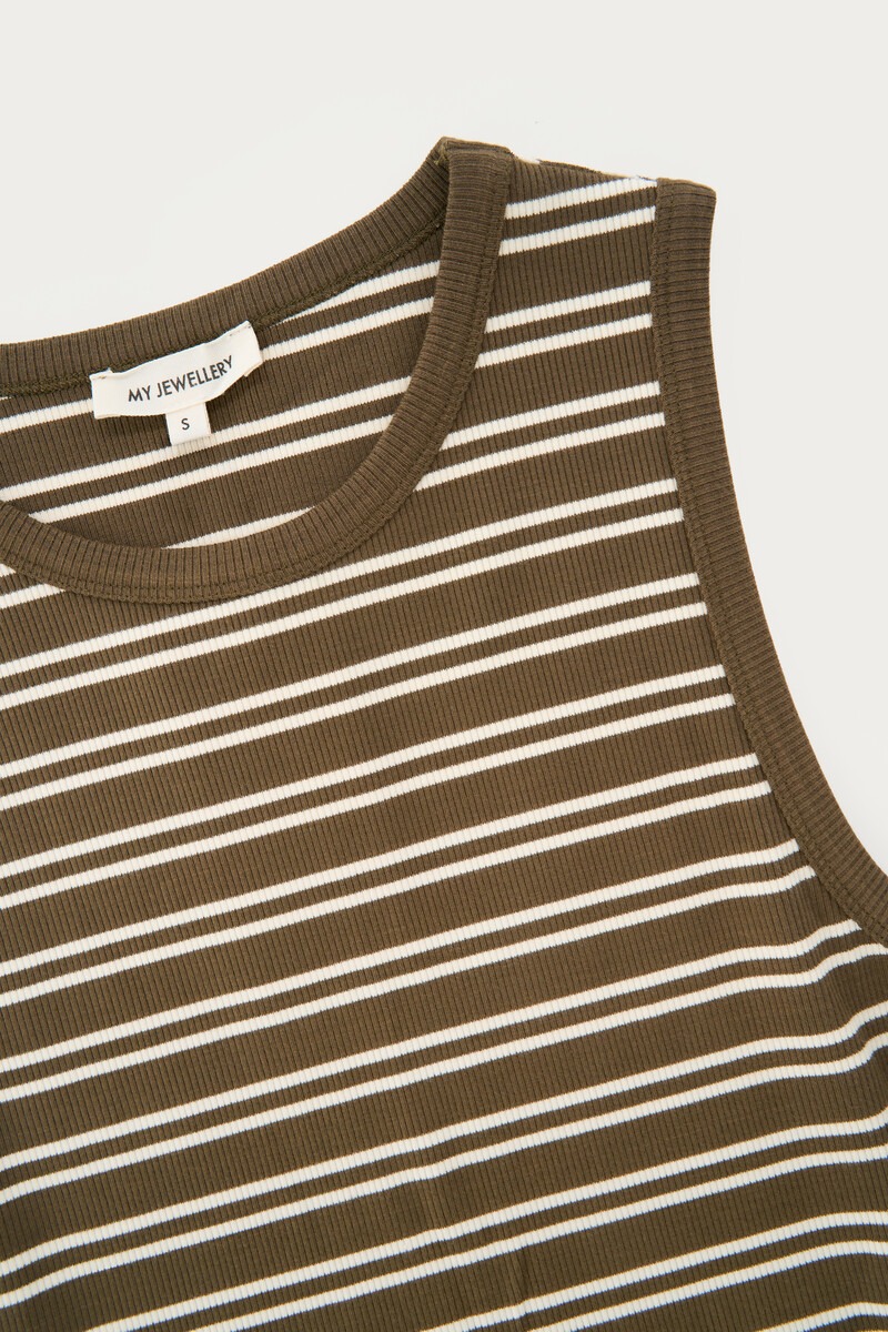Dark green basic tank top with stripes | My Jewellery