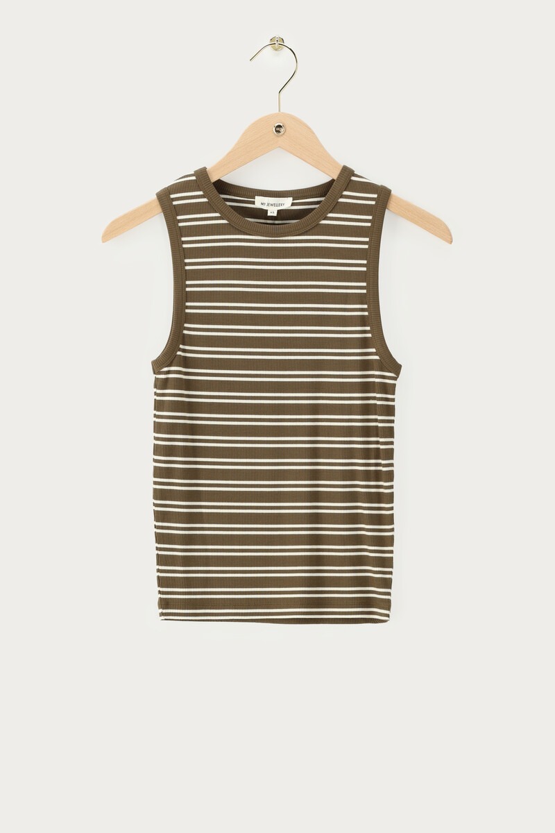 Dark green basic tank top with stripes | My Jewellery