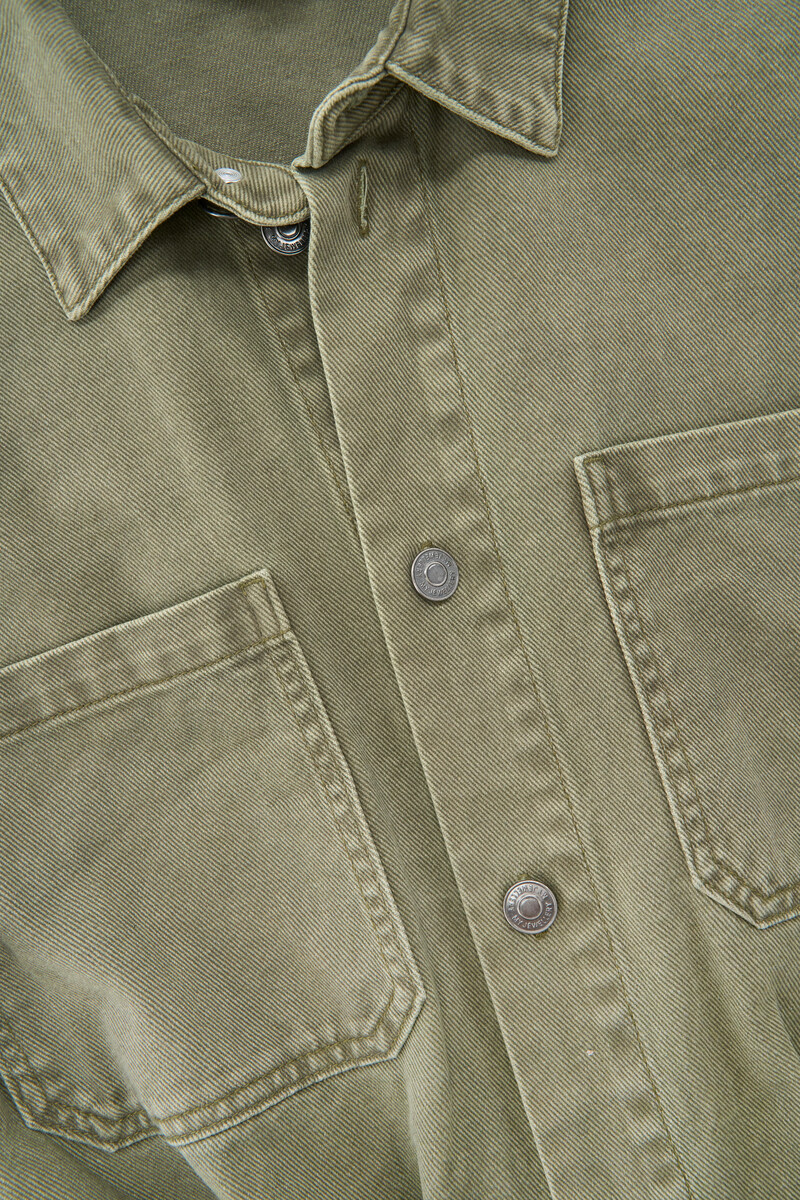 Dark green denim jumpsuit with rolled-up sleeves | My Jewellery