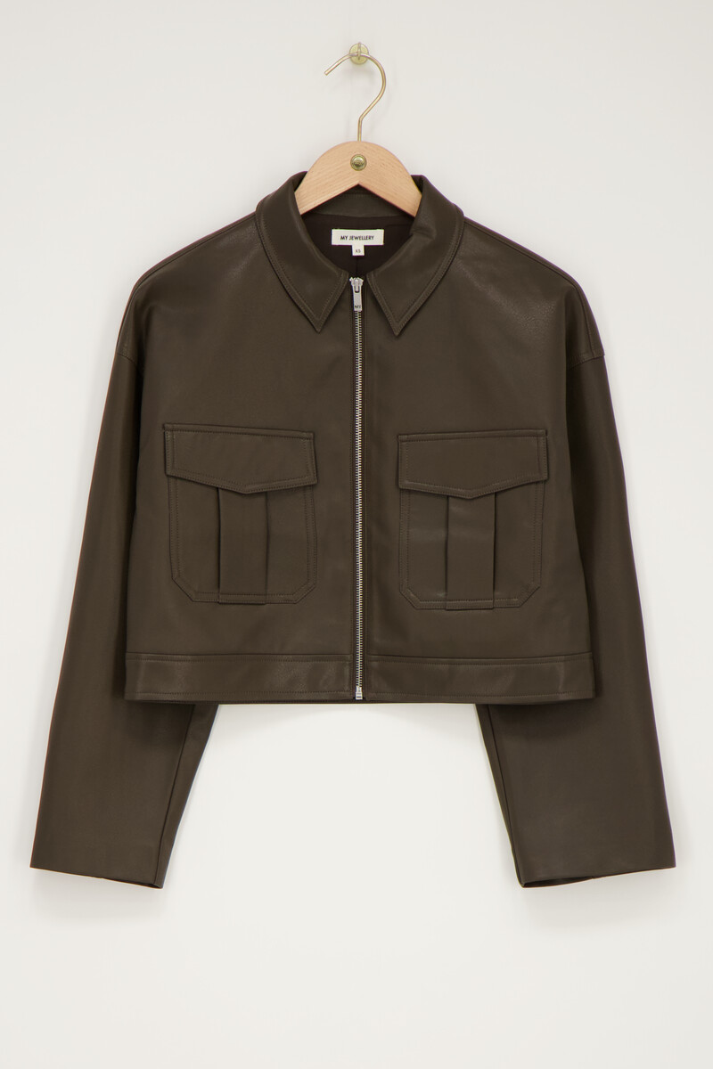 Dark green leather jacket with pockets | My Jewellery