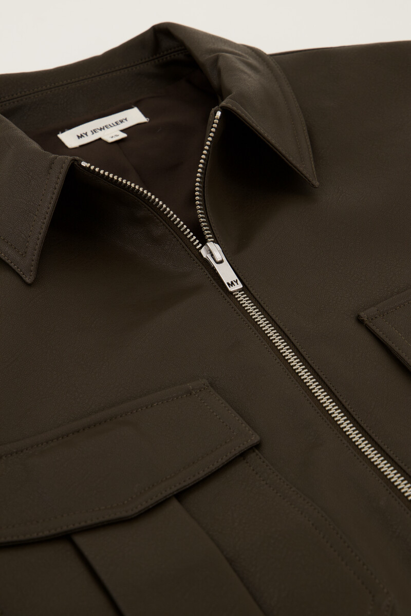 Dark green leather jacket with pockets | My Jewellery