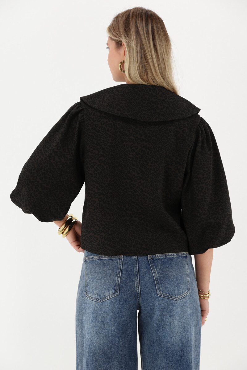 Dark green leopard print top with collar | My Jewellery