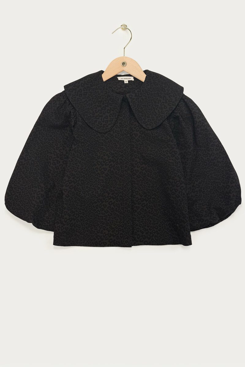 Dark green leopard print top with collar | My Jewellery