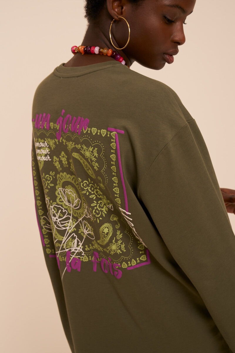 Dark green long sleeve with paisley back print | My Jewellery