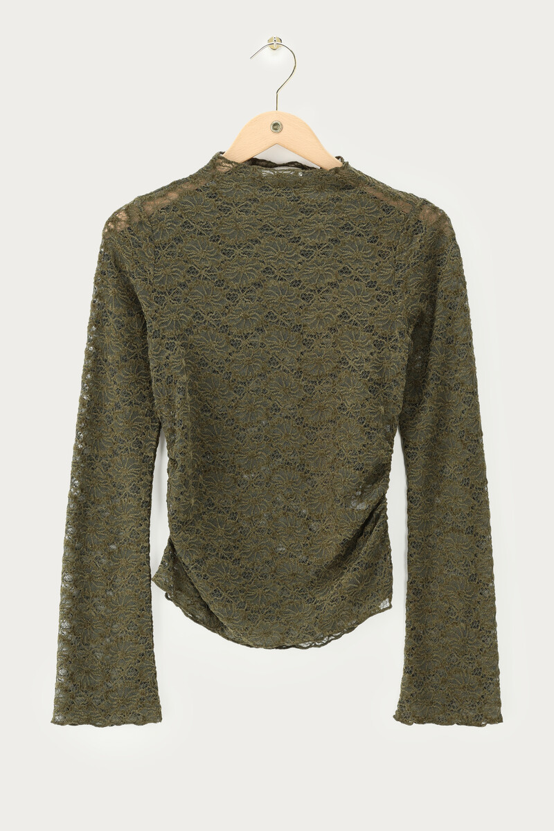 Dark green mesh velvet top with gathering | My Jewellery