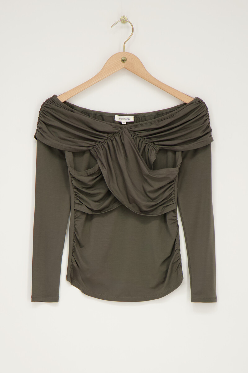 My jewellery Grijze Off-shoulder Top Cross-over