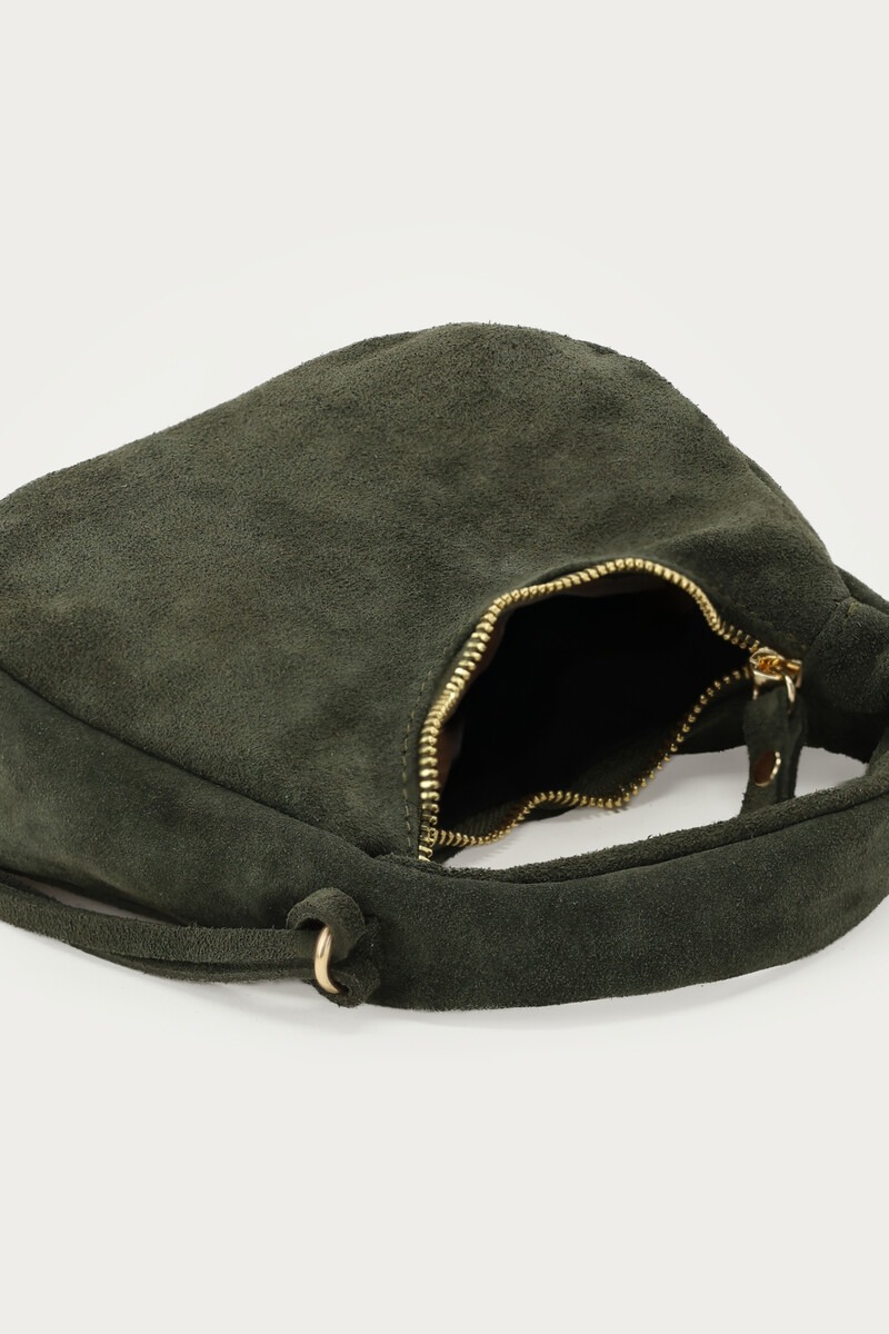Dark green suede crescent-shaped bag | My Jewellery