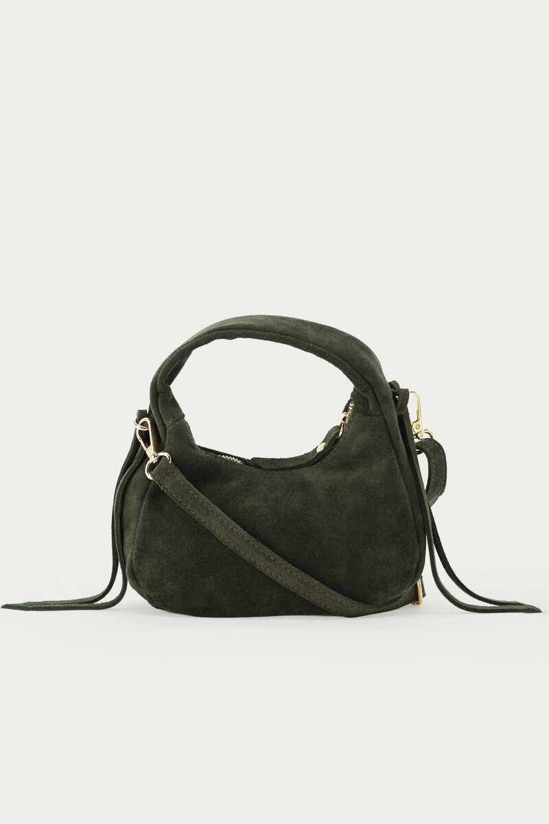 Dark green suede crescent-shaped bag | My Jewellery