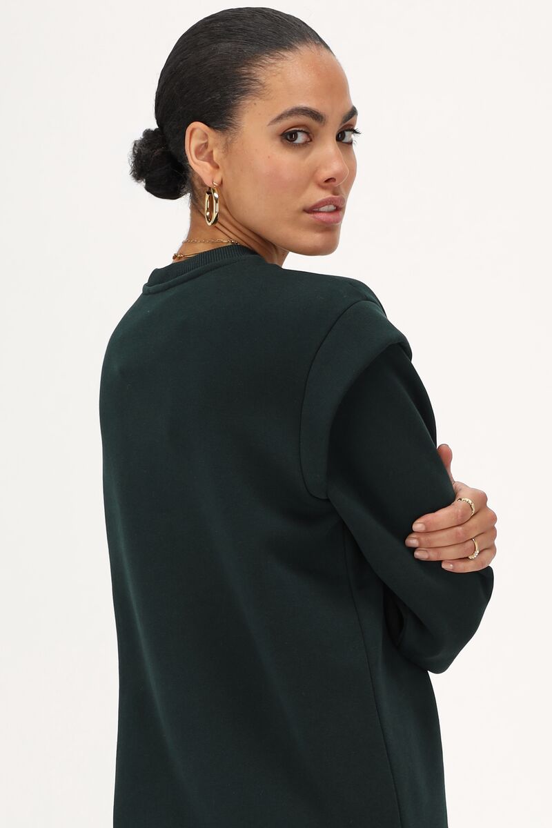 Dark green sweater dress with shoulder padding My Jewellery