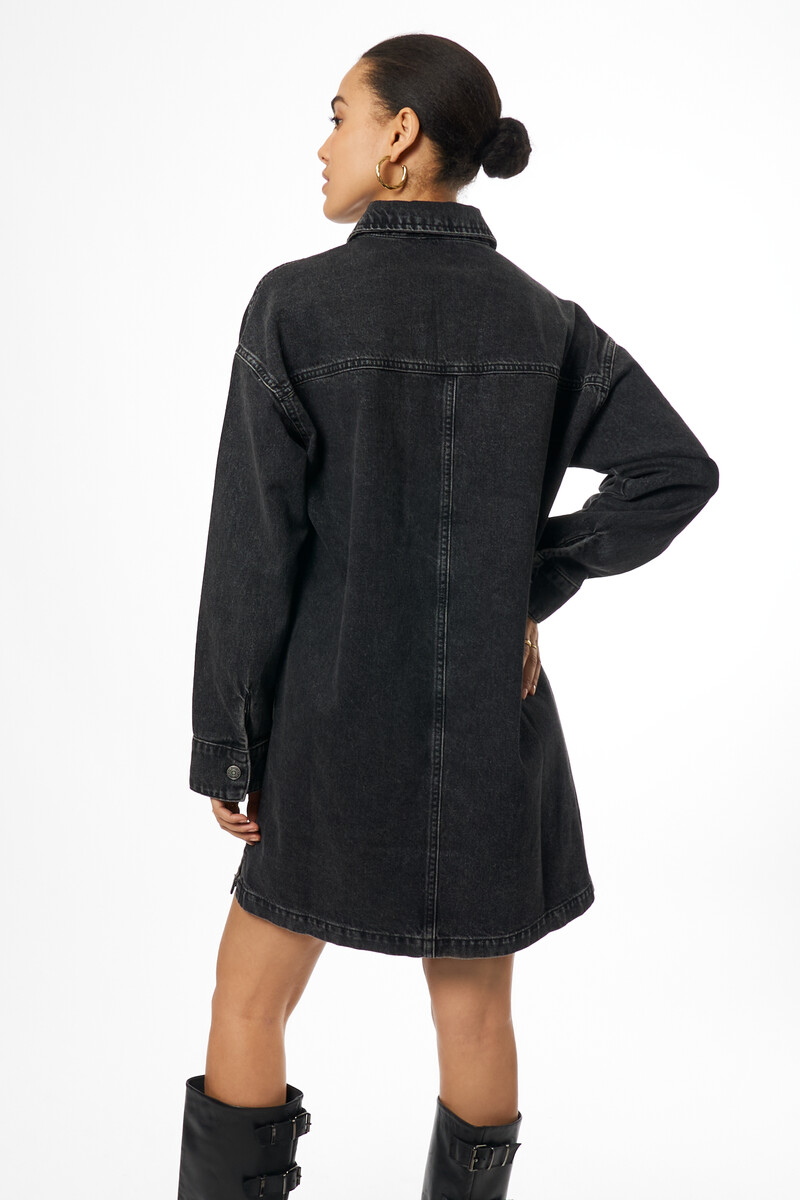 Dark gray denim dress with long sleeves | My Jewellery