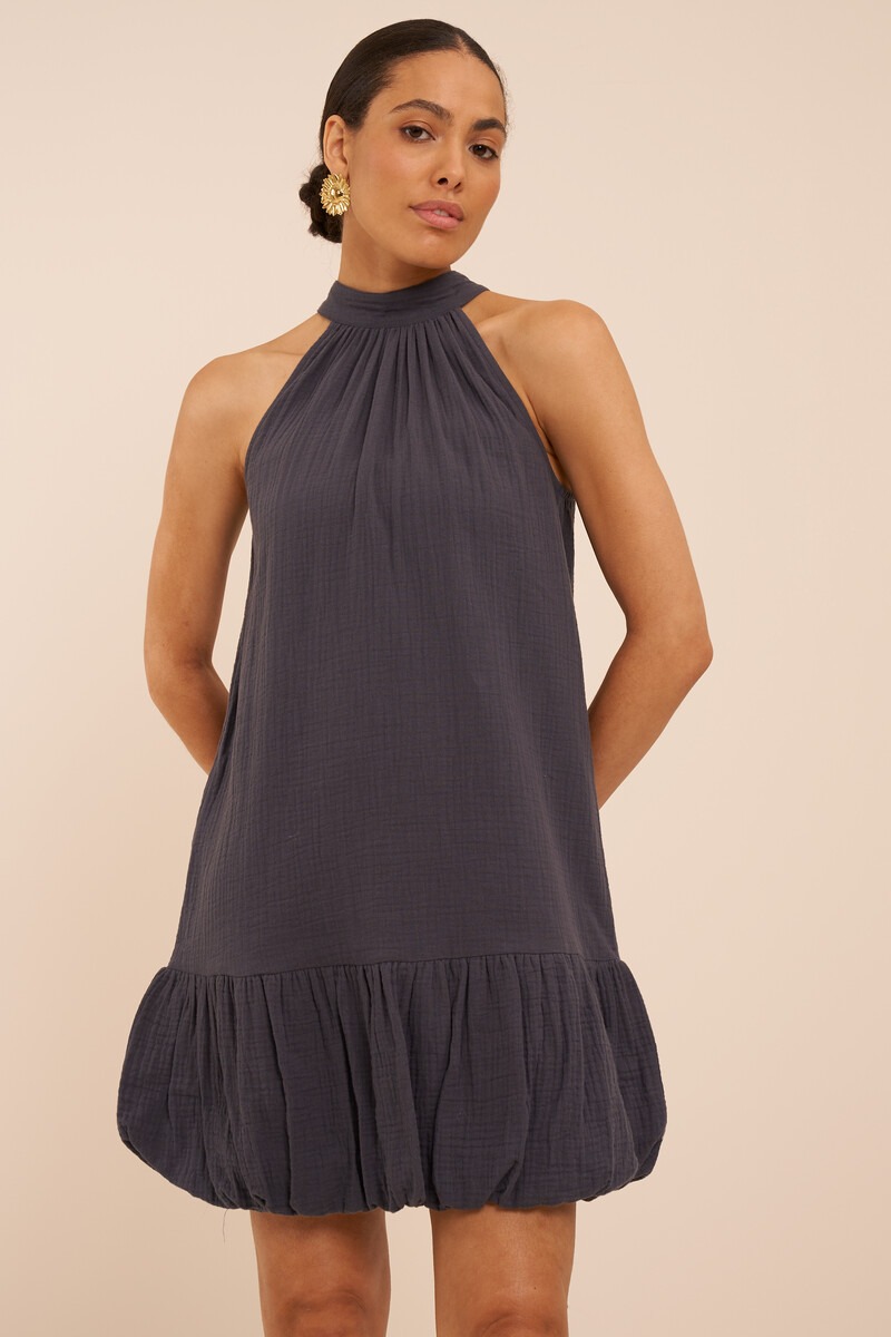 Dark grey muslin halter dress | My Jewellery