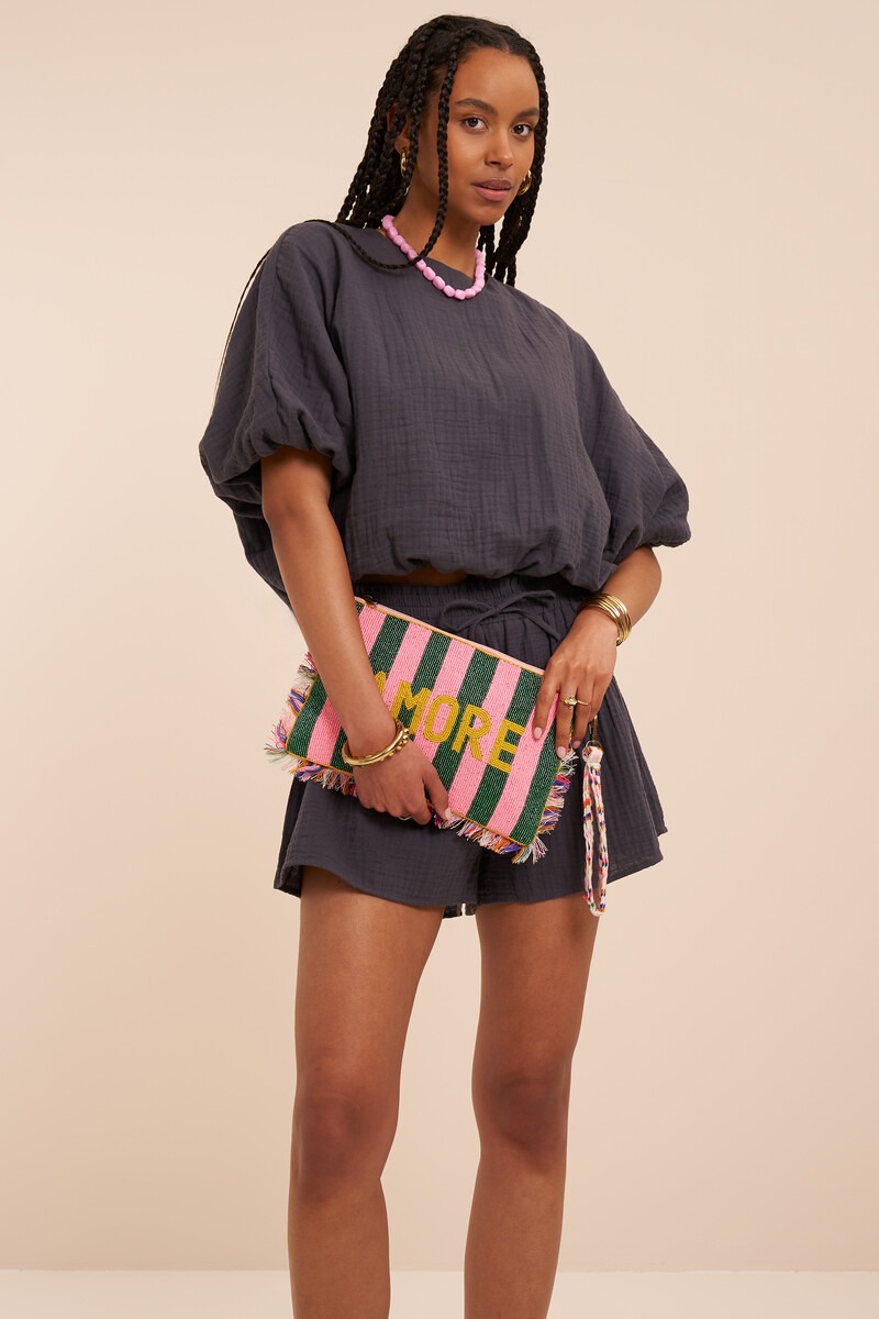 Dark grey muslin shorts with ruffles | My Jewellery