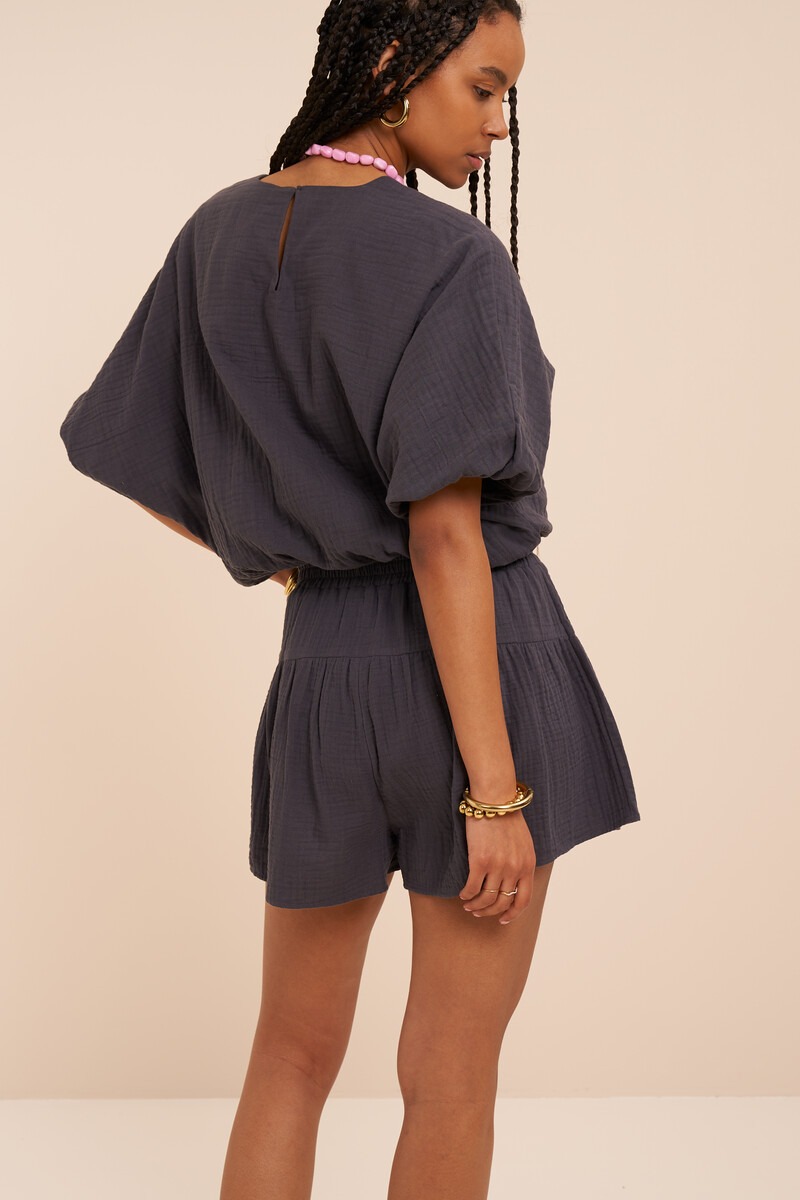 Dark grey muslin top in balloon look | My Jewellery