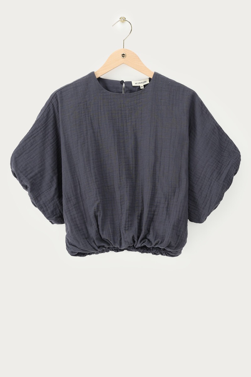 Dark grey muslin top in balloon look | My Jewellery