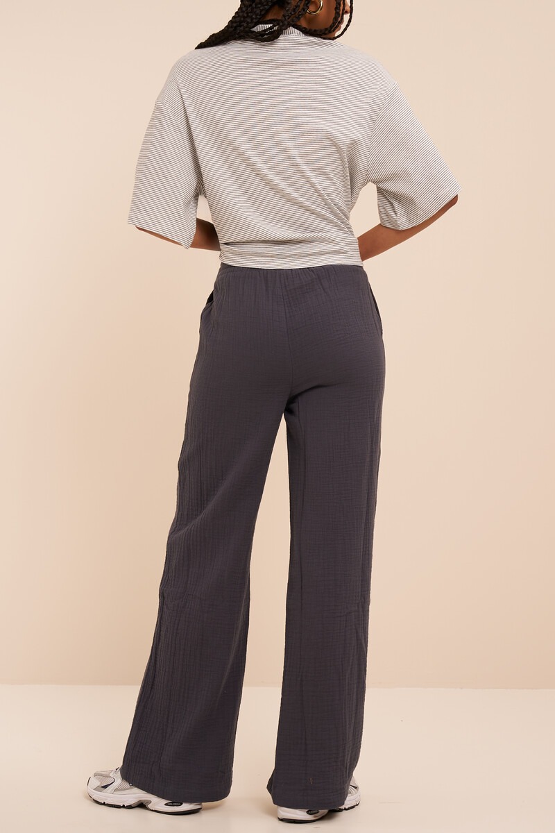 Dark grey muslin wide leg trousers with pintuck | My Jewellery