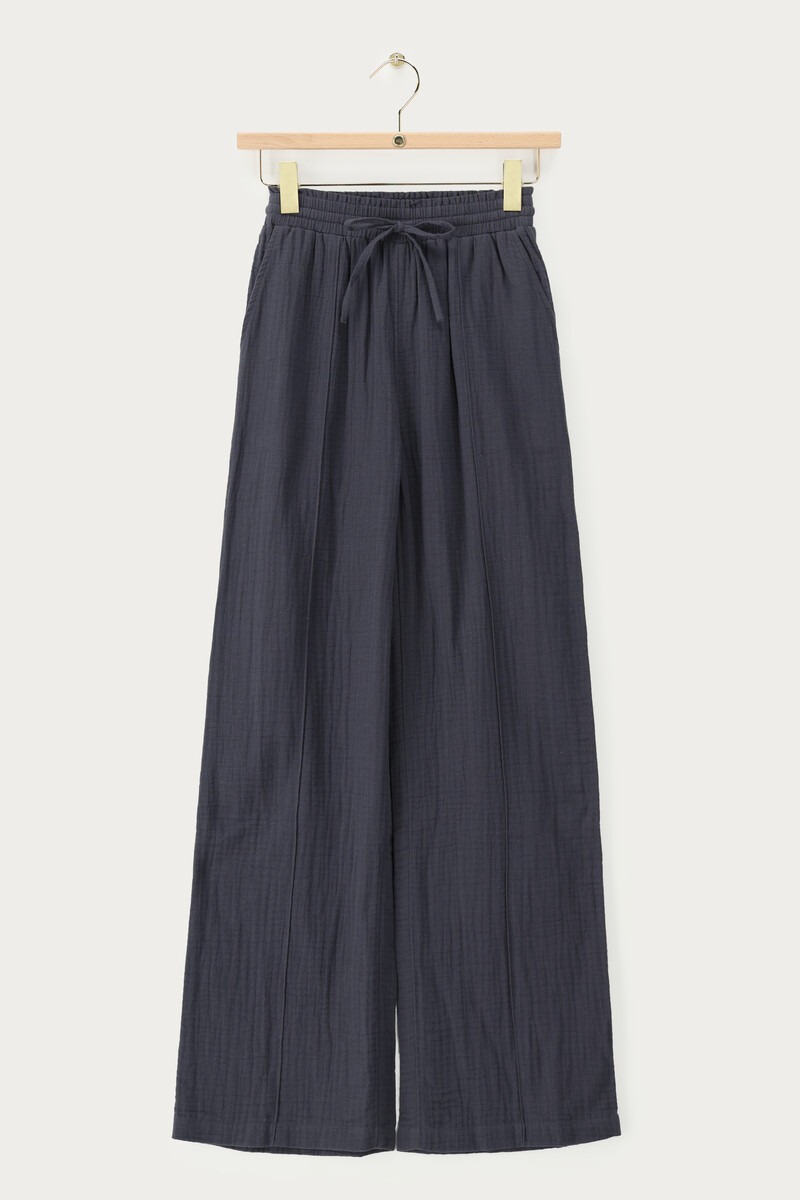 Dark grey muslin wide leg trousers with pintuck | My Jewellery