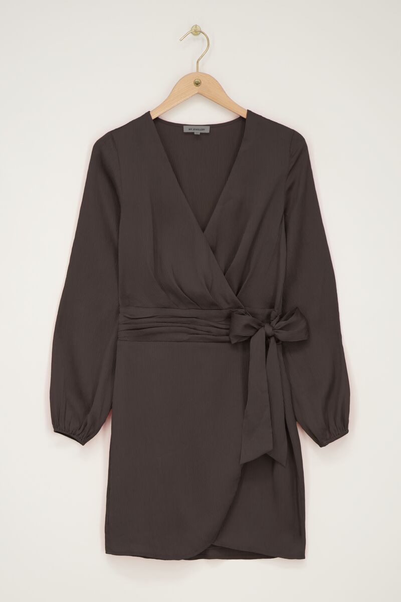 Dark grey wrap dress with draping | My Jewellery