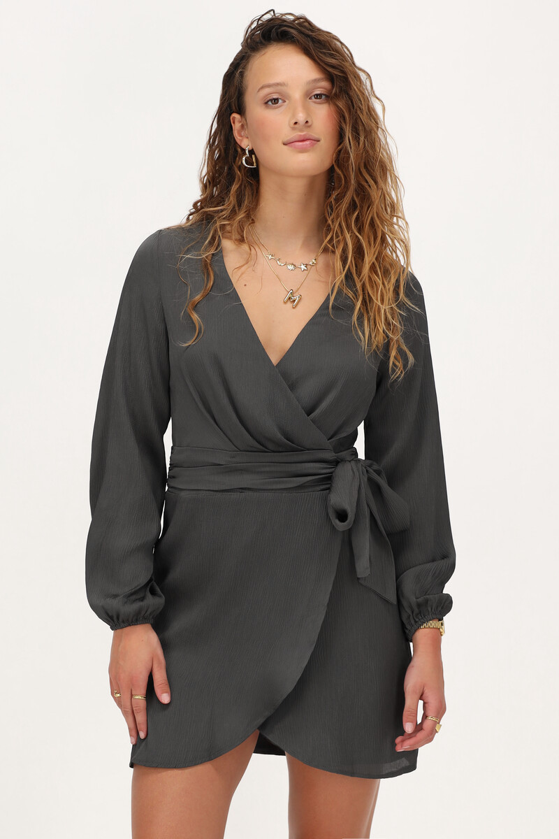 Dark grey wrap dress with draping | My Jewellery