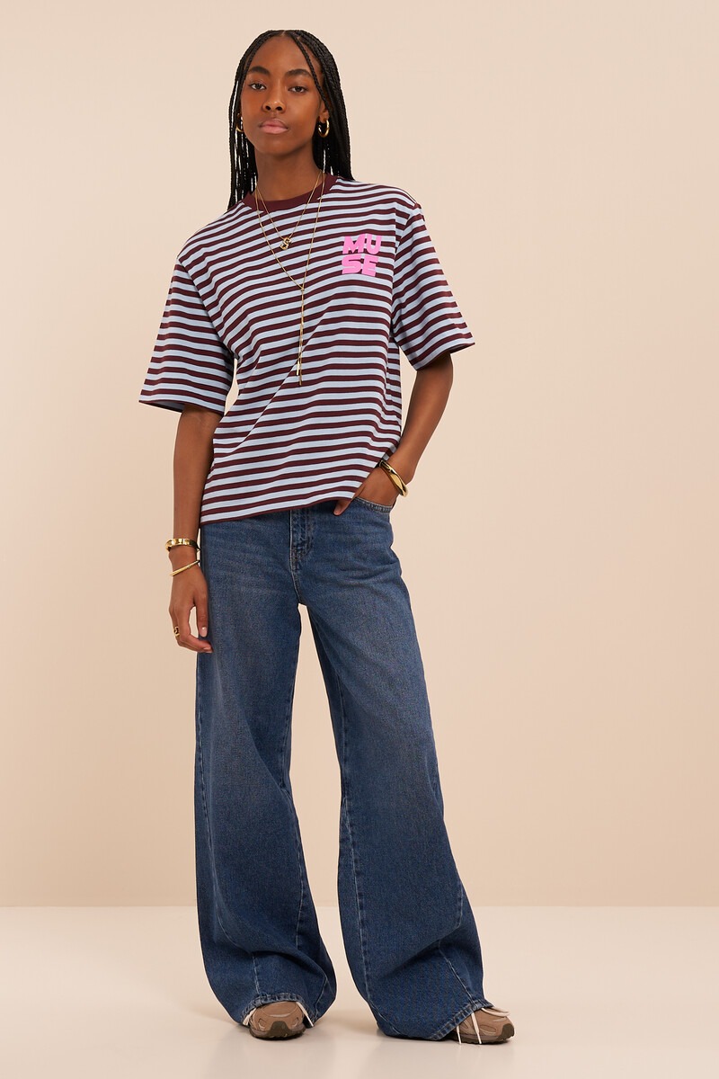 Dark red-blue striped T-shirt 'Muse' | My Jewellery