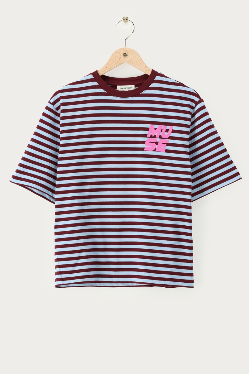 Dark red-blue striped T-shirt 'Muse' | My Jewellery