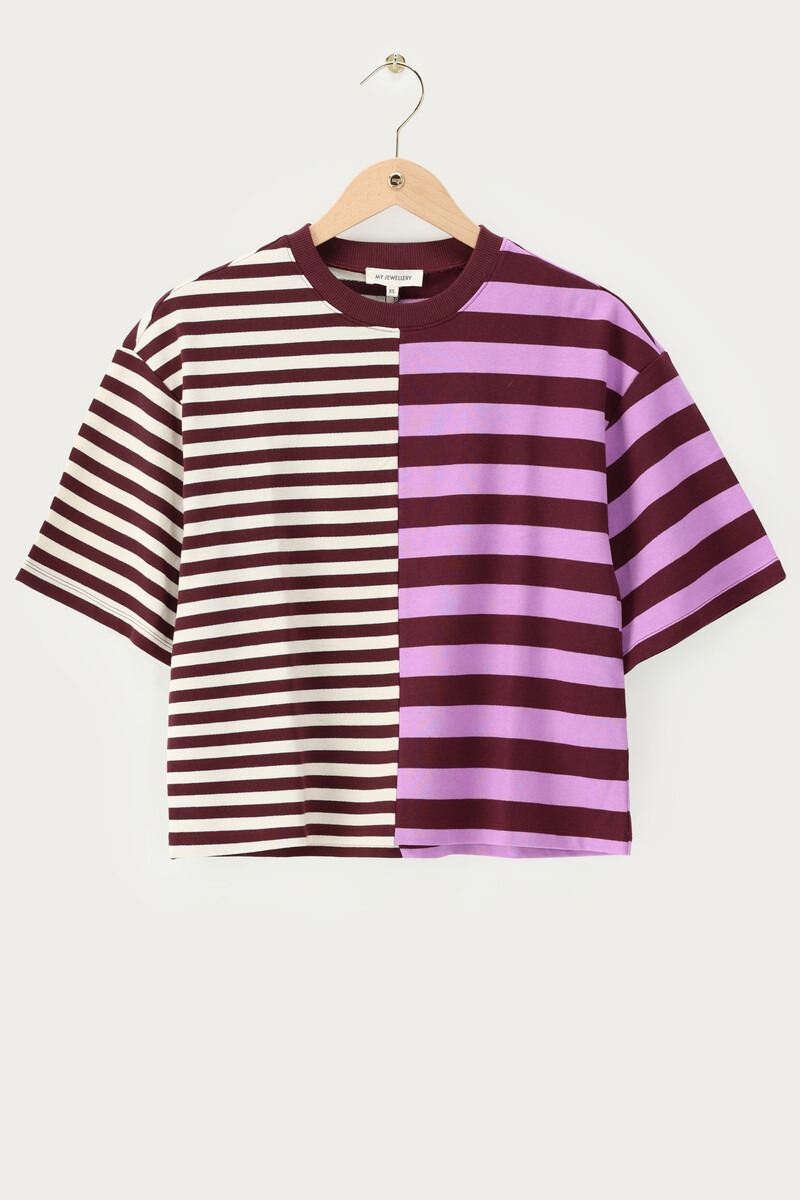 Dark red-purple striped boxy T-shirt | My Jewellery